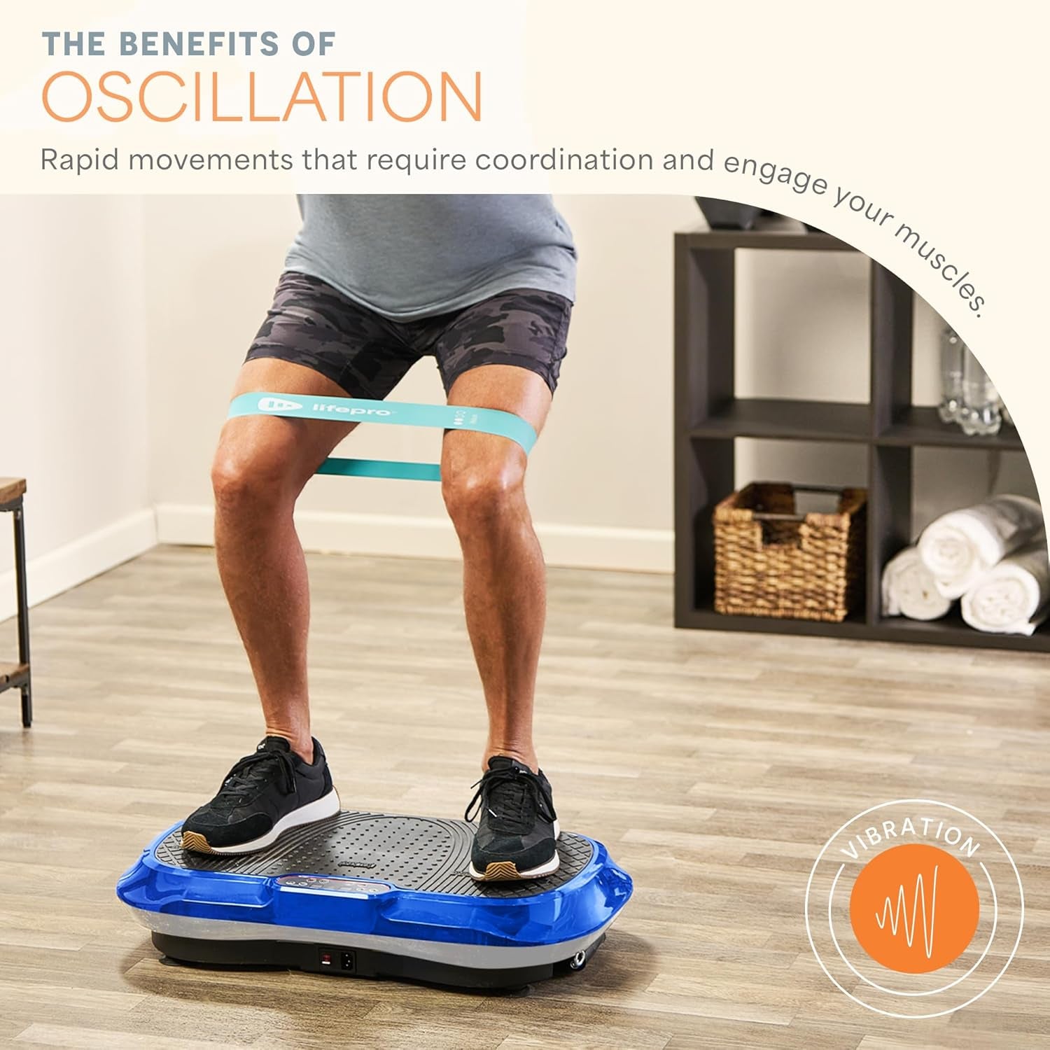 Waver Vibration Plate Exercise Machine for Lymphatic Drainage, Muscle Activation, Full-Body Workout Vibrating Platform with Loop Bands, Fitness Equipment for Strength Toning & Fat Loss